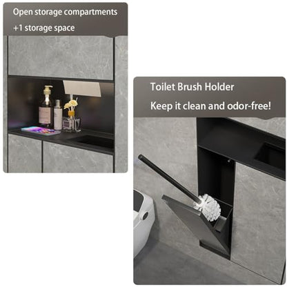 Toilet Paper Holder with Storage, in Wall Toilet Paper Holder, Stainless Cabinet Storage with Removable Trash Can and Toilet Brush Wall Bathroom Niche Black,Black/c - color: Black/C