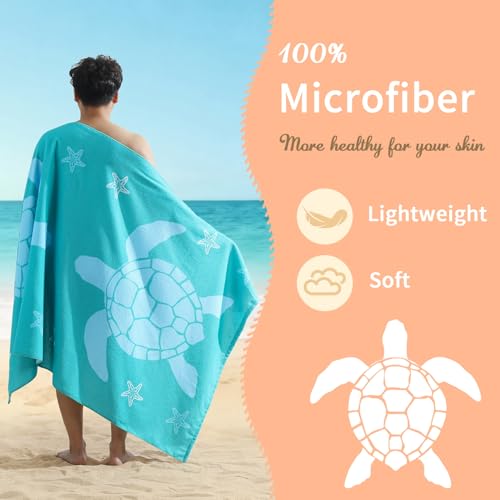 Oversized Beach Towels 4 Pack,40”x70” Microfiber Thin Large Beach Towel Set for Adults Travel Camping Swimming,Turtle Starfish Them Sand Free Quick Dry Lightweight XL Pool Towels -Blue & Green Pine - color: Blue, Green Pine