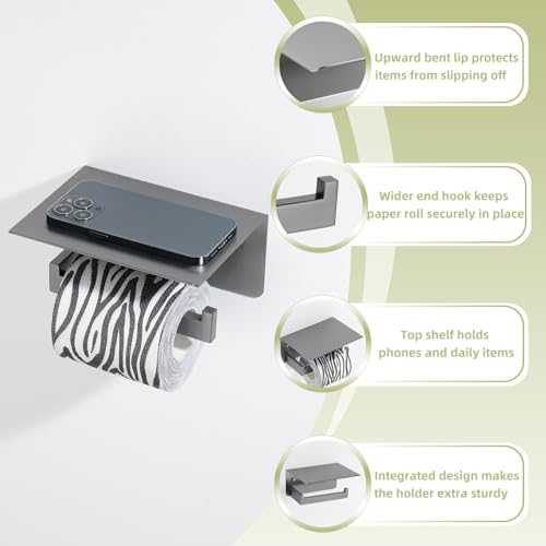 Toilet Paper Holder with Phone Shelf Gunmetal Gray, 304 Stainless Steel Rustproof Wall Mounted Heavy-Duty, Space-Saving for Modern Bathrooms - color: Gun Gray, size: Single Rod