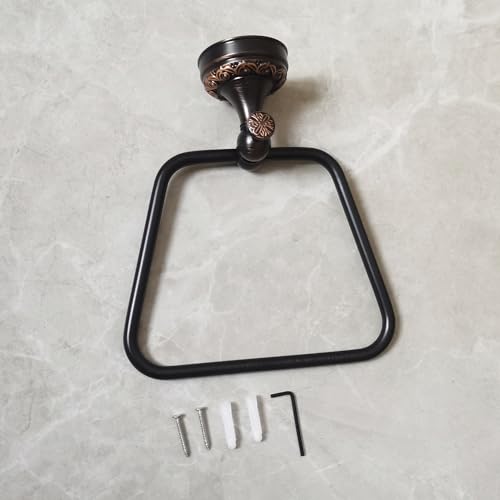 Oil Rubble Bronze Brass Bath Trapezoidal Towel Ring Towel Holder, Wall Mounted Black Bathroom Hardware Accessories, Pattern Carving Design - color: Trapezoidal Towel Ring