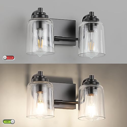 SOLFART Matt Black 2 Lights Wall Sconces Bathroom Light Fixtures Wall Light Fixtures Lighting Fixtures Over Mirror 13.8 Inch Wall Mount - color: Matt Black, size: 2 Lights