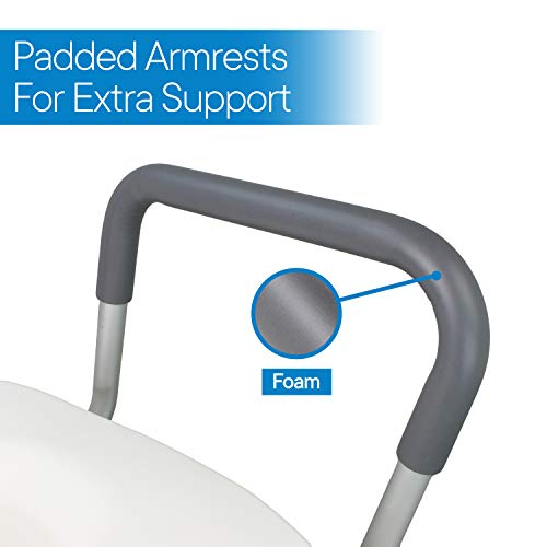 RMS Raised Toilet Seat - 5 Inch Elevated Riser with Adjustable Padded Arms | Toilet Safety Seat for Elongated or Standard Commode