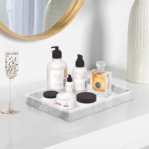 Marble Bathroom Tray,Pure Natural Marble Vanity Tray | marble tray for kitchen counter Non-Ceramic/Non-Resin,stone tray 12 x 8 inch (white) - color: White
