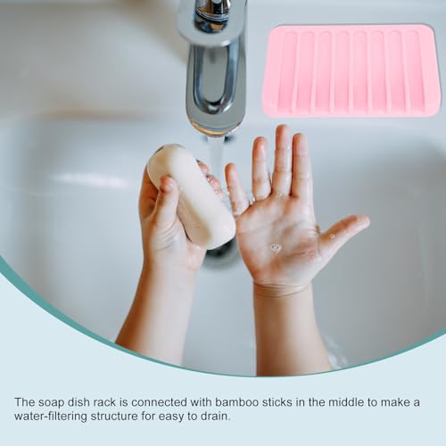 uxcell 2 Pcs Self Draining Silicone Soap Dishes, Soap Tray with Drainage for Bathroom Shower Kitchen Sink, 4.5" x 3.1" x 0.4", Light Pink - color: Light Pink