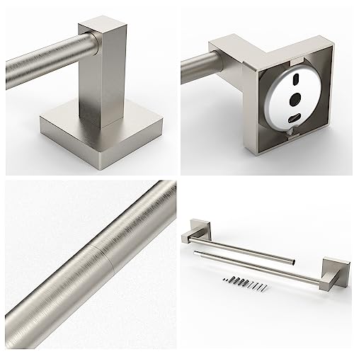 RUACQ Towel Bar 22" Towel Racks for Bathroom Wall Mounted, Brushed Nickel | Total Length 24 Inch Single Towel Rod, Bath Towel Holder, 304 Stainless Steel, Rustproof, Square Base, Heavy Duty, Modern - color: Brushed Nickel, size: 22 inch(Center to Center)