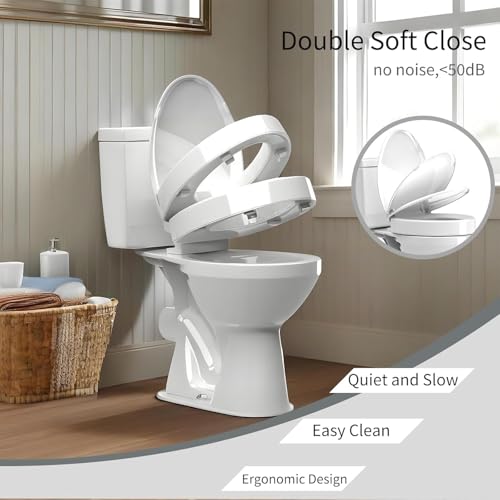 Aünsffer Raised 2.91'' Toilet Seat Elongated, Toilet Seat Riser for Elderly, Soft Close & Quick Release, Oblong 18.5inch Compatible Size, PP Material, 2 Years Support