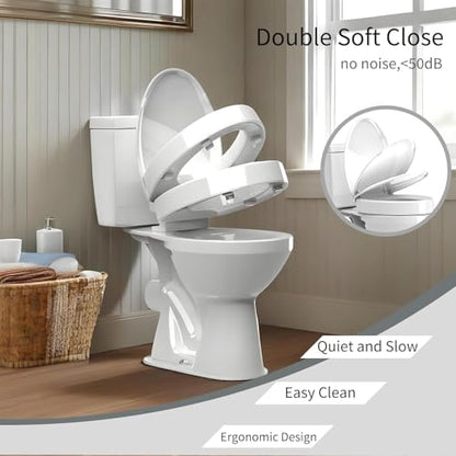 Aünsffer Raised 2.91'' Toilet Seat Elongated, Toilet Seat Riser for Elderly, Soft Close & Quick Release, Oblong 18.5inch Compatible Size, PP Material, 2 Years Support