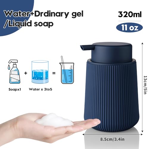 YAUKPH Striped Foaming Hand Soap Dispenser Navy Blue | with Leak-Proof Pump for Bathroom and Kitchen Countertop 11oz - color: Blue, size: Foaming Dispenser