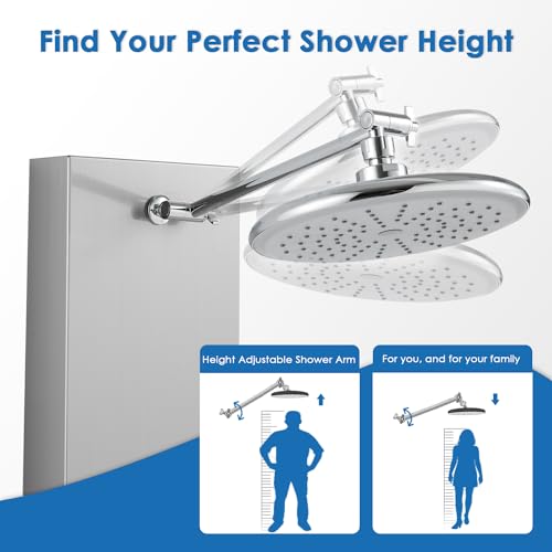 ROVOGO Shower Panel Tower System With Adjustable Shower Head, Brushed | 6 Body Jets, Self-Cleaning Rain Shower and Handheld, Brass Shower Arm and Valves, Stainless Steel Shower Column, 47-1/4 Inch - color: Brushed Panel+Chrome Fixtures