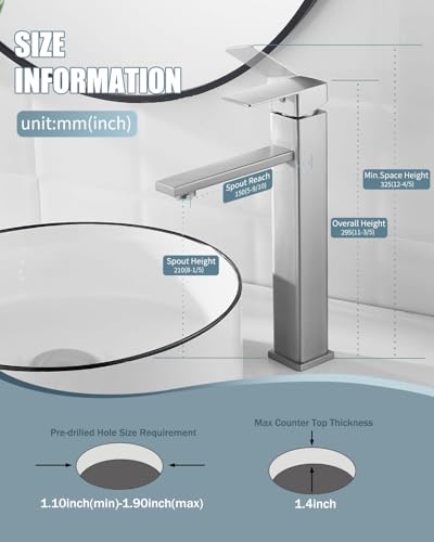 Bathroom Faucets, Brushed Bathroom Sink Faucet Set with Pop Up Drain, Single Hole Single Handle High Barrel Sink Vanity Faucet, Stainless Steel Lead-Free - color: 2.Brushed Sealing Glaze, style: Tall