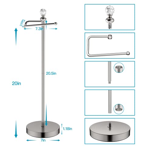 ROLABAM Toilet Paper Holder Stand with Crystal Head, Brushed Nickel Toilet Paper Holder Free Standing 24.4" H, Stand Up Toilet Paper Roll Holder for Bathroom, Floor Toilet Paper Storage - color: Brushed Nickel