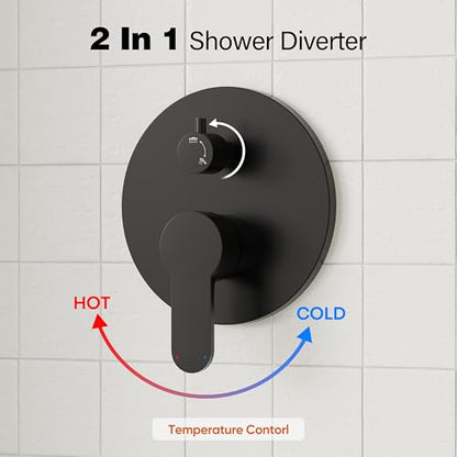 Gabrylly Shower System, Slide Bar Shower Faucet Set, 12", Matte Black | Rainfall Shower Head with 5-Setting Handheld Spray, Wall Mounted Shower Set Included 2-Way Shower Valve and Trim Kit - color: Matte Black, size: 12 Inch