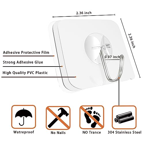 Latoxcaa Heavy Duty Adhesive Wall Hooks - Strong & Transparent, Hold up to 22lb, Waterproof & Reusable, Ideal for Kitchen, Bathroom, and Office (20 Pack) - size: 20 Medium Hooks