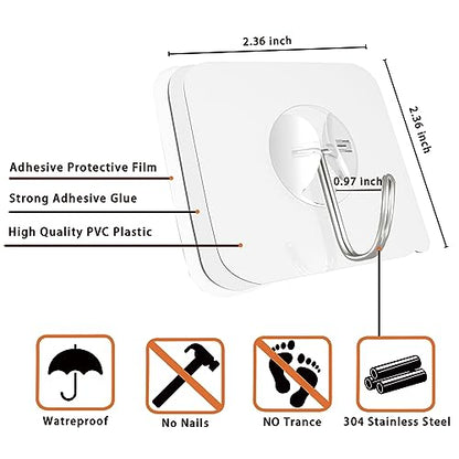 Latoxcaa Heavy Duty Adhesive Wall Hooks - Strong & Transparent, Hold up to 22lb, Waterproof & Reusable, Ideal for Kitchen, Bathroom, and Office (20 Pack) - size: 20 Medium Hooks