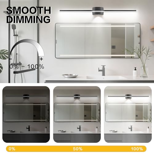 Bathroom Lighting Fixtures Over Mirror– 48 Inch Black Vanity Light for Bathroom LED Dimmable 6000K Cool White with Dual Lighting Design 26W 2080lm Modern Matte Black Aluminum - size: 48 Inch