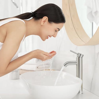 VOTON Vessel Sink Faucet Chrome Modern Tall Bathroom Faucets Single Handle One Hole Rv Vanity Lavatory Bathroom Sink Faucet - color: T-Brushed Nickel, size: Tall