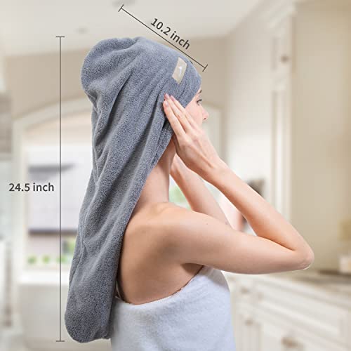myHomeBody Hair Towel Wrap, Quick Drying Turban, Absorbent Cap – 3 Pack | Light Gray, Pink, White, Hair Turban Towel for wet hair, Ultra Soft Charcoal Fiber Cap, Towel Head Wrap for bathing - color: Light Grey, Pink, White