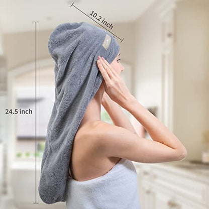myHomeBody Hair Towel Wrap, Quick Drying Turban, Absorbent Cap – 3 Pack | Light Gray, Pink, White, Hair Turban Towel for wet hair, Ultra Soft Charcoal Fiber Cap, Towel Head Wrap for bathing - color: Light Grey, Pink, White