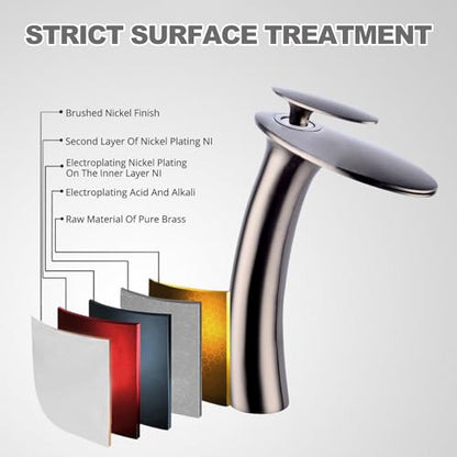 Brushed Nickel Waterfall Bathroom Faucet Tall Body and Pop Up Drain - color: Brushed Nickel, size: Tall Body