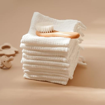 Konssy Baby Muslin Washcloths 7-Pack, 100% Cotton Baby Bath Washcloths, Soft & Absorbent Wash Cloths and Burp Cloths for Newborn Kids Girls & Boys, 11x11 inches - color: White