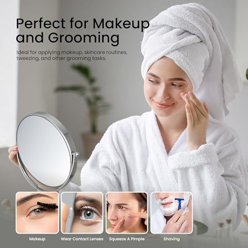 Free Standing Magnifying Makeup Mirror | Dual-Sided 1X/5X Magnification | 360° Rotating Vanity Mirror for Precise Grooming, Skincare & Beauty (Chrome, KMM103) - color: Chrome