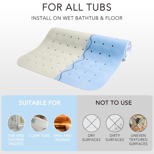 PRATIQUE Kids Bath Mat for Tub Non Slip，40 X 16 Inch Extra Long Kids Bathtub Mat Crocodile Bathtub Shower Mat Safety Anti Slip with Suction Cups and Drain Holes, Machine Washable - color: Crocodile