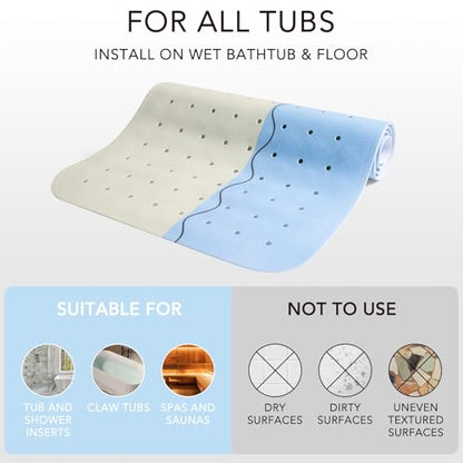 PRATIQUE Kids Bath Mat for Tub Non Slip，40 X 16 Inch Extra Long Kids Bathtub Mat Crocodile Bathtub Shower Mat Safety Anti Slip with Suction Cups and Drain Holes, Machine Washable - color: Crocodile