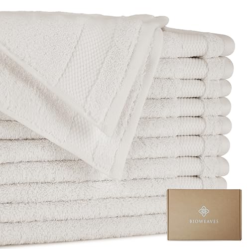 BIOWEAVES 100% Organic Cotton 700 GSM Plush Washcloths 13" x 13" GOTS Certified - Ivory, Pack of 12 - color: Ivory, size: Pack of 12 Washcloths