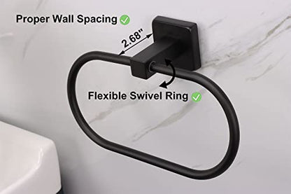 TocTen Towel Ring/Hand Towel Rack - Thicken SUS304 Stainless Steel Bathroom Hand Towel Holder Heavy Duty Unique Oval Hand Towel Hanger Wall Mounted for Bathroom Kitchen Sink (Matte Black) - color: Matte Black, size: 7.88 Inch without Shelf