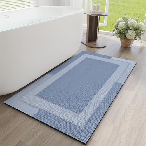 Non Slip Bath Mat Long Ultra Thin Bathroom Rugs Runner Fit Under Door | Quick Dry Absorbent Washable Rubber Backing Bath Rug Shower Bathroom Floor Mat for Sink Bathtub Shower Entrance Blue 24"x48" - color: A- Blue, size: 24” x 48“