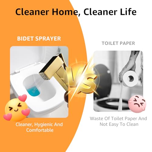 Handheld Bidet Sprayer for Toilet, Cloth Diaper Sprayer with Wall Mounts (ABS) and Hand Held Bidet Bathroom Hose (Stainless Steel), Jet Spray for Toilet, Muslim Shower, Easy to Install (Gold) - color: Gold