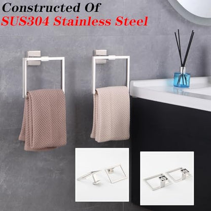 GERZWY Hand Towel Ring Bath Towel Holder Bathroom Lavatory Shower Towel Hanger Holder Brushed Stainless Steel Wall Mount JG1916-2LS - color: Brushed