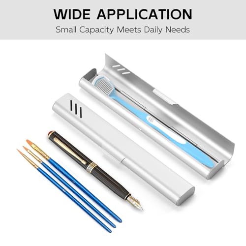 Travel Toothbrush Case, Portable Toothbrush Holder, Durable Aluminum Toothbrush Storage Box, Small Breathable Manual Toothbrush Container for Traveling, School, Camping, Business Trip - Sliver - color: Sliver