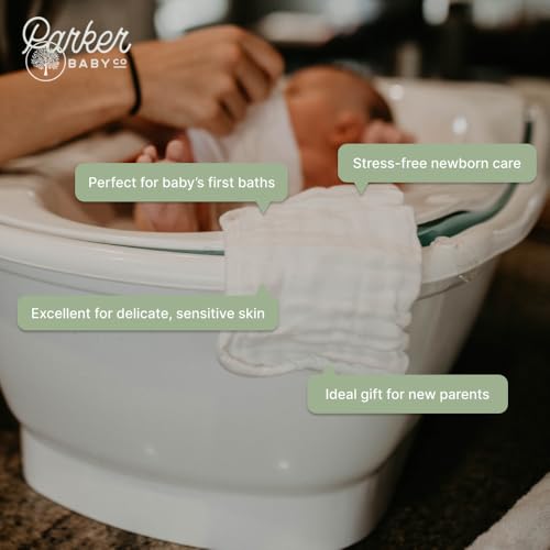 Parker Baby Co. 100% Cotton Muslin Baby Washcloths, 6-Pack White | Soft & absorbent wash cloths for newborn baths, face wiping and sensitive skin care