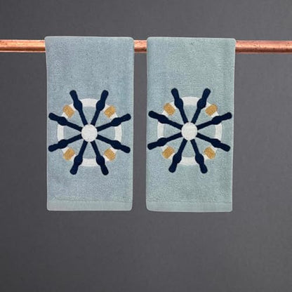 Serafina Home Coastal Nautical Ocean Embroidered Navy White Fingertip Towels, Captains Ship Wheel, Set of 2, 12 x 18 inches, 100% Cotton, - color: Ships Wheel
