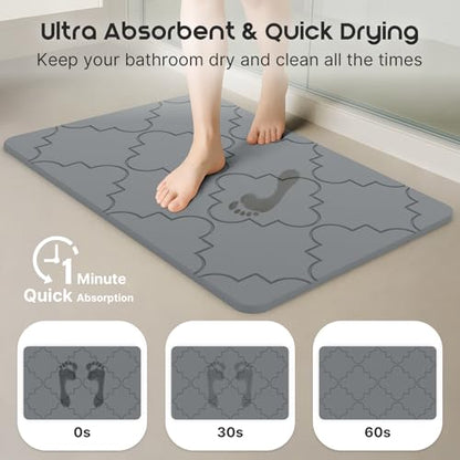 ArtyCozy Extra Large Stone Bath Mat Non-Slip Base, 31.5" × 19.7", Dark Grey | Super Absorbent Quick Drying Diatomaceous Earth Mat for Bathroom, Easy to Store, Easy to Clean - size: 31.5" x 19.7" (Rectangular)