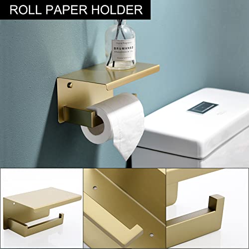 5-Piece Bathroom Hardware Set 23.6 Inch Gold Towel Bar Set Towel Bar Towel Ring Coat Hook and Toilet Paper Holder with Shelf Wall Mounted Stainless Steel Bathroom Accessories Set - color: Gold