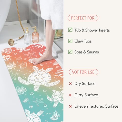 SHUCHING Sea Turtle Bath Mat for Tub Non Slip-40x16 Inch | Bathtub Mat for Women Mold Free, Long Shower Mat for Inside Shower with Suction Cup, Machine Washable - color: Abstract Sea Turtle
