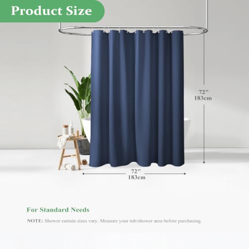 Waffle Shower Curtain 256 GSM Heavy Duty Fabric 72"x72" Navy Blue | Thick Polyester Cloth, Weighted Hem, Water Repellent & Washable, Hotel Luxury Spa, Shower Curtain Set for Bathroom 12 Hooks - color: Navy Blue, size: 72"W x 72"L (Pack of 1)