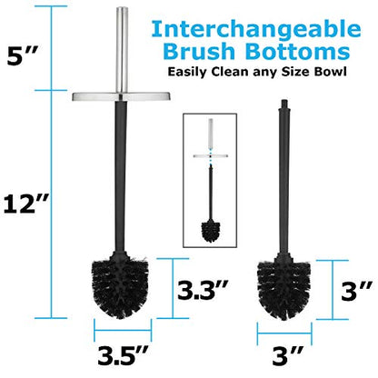 Blue Donuts Toilet Brush and Plunger Set with Holder, Modern Chrome Bathroom Accessories Toilet Plunger and Toilet Bowl Brush Combo - color: Chrome