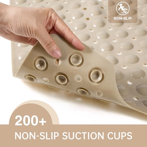 Bathtub Mats for Shower Tub Non-Slip Bath Mat 39 x 16 Inch Extra Long Shower Mat, Bath Tub Mat for Bathroom with Machine Washable, BPA Free for Kids (Brown) - color: Brown