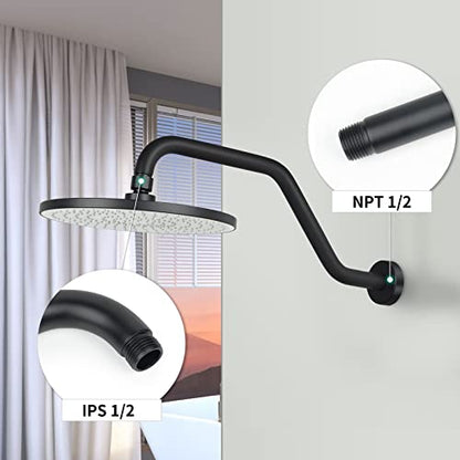 S Shape Shower Arm with Flange,High Rise Shower Head Extension Arm,Stainless Steel 15.5 Inch Shower Arm Extension,Matte Black,9Z3MK - color: Matte Black, style: Z Shaped