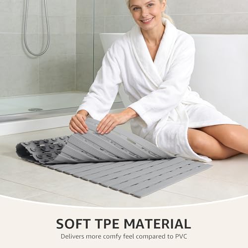 OTHWAY Non Slip Shower Mat, 36.6" x 16.9" Soft Bath Mat for Tub Non Slip, Anti Slip Shower Mat with Suction Cups, Easy to Cut Shower Floor Mat, Machine Washable Bathtub Mat, Light Grey - color: Grey