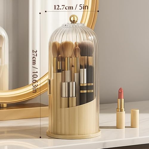 Concealed Toothbrush Holder, Makeup Brush Holder Organizer with Lid 360 Rotating Clear Dustproof for Dresser Tabletop Bathroom Countertop (Milky White) - color: Milky White