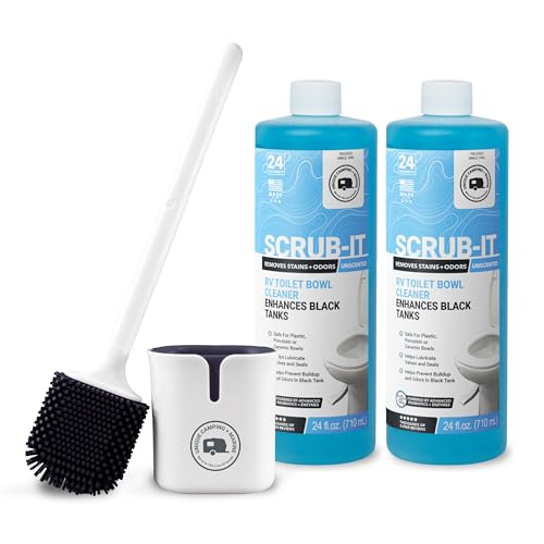 Unique Scrub-It Liquid RV Toilet Cleaner & Brush Bundle, 24 oz 2-Pack | Includes 2 liquid cleaners & silicone brush for stains, odors, debris, & routine RV toilet bowl care - size: 48 Fl Oz (Pack of 1)