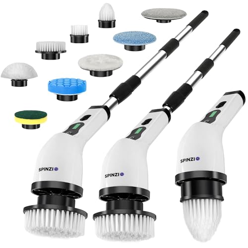 Electric Spin Scrubber Cordless Electric Cleaning Brush with LCD Power Display 9 Replaceable Heads Dual Speed IPX7 Waterproof Electric Scrubber for Cleaning Bathroom Tiles Floor Kitchen & Car