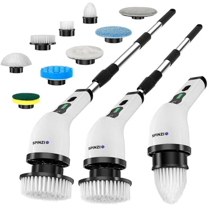 Electric Spin Scrubber Cordless Electric Cleaning Brush with LCD Power Display 9 Replaceable Heads Dual Speed IPX7 Waterproof Electric Scrubber for Cleaning Bathroom Tiles Floor Kitchen & Car