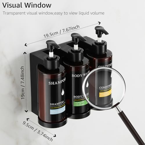 Pollock Pollock Shampoo and Conditioner Dispenser Wall Mounted | Shower Soap Dispenser 2 Chamber No Drill, Shampoo Dispenser for Shower, Body Wash Dispenser for Bathroom, Large Capacity - color: Brown 3 Chamber