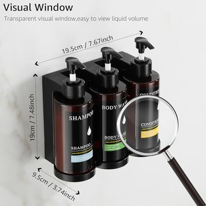Pollock Pollock Shampoo and Conditioner Dispenser Wall Mounted | Shower Soap Dispenser 2 Chamber No Drill, Shampoo Dispenser for Shower, Body Wash Dispenser for Bathroom, Large Capacity - color: Brown 3 Chamber