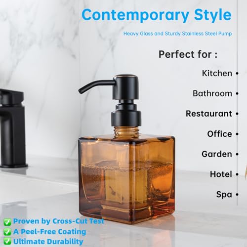 Square Bathroom Soap Dispenser Amber Bottle with Oil Rubbed Bronze Pump, Retangle Cube 8.4 oz Glass Bottles with Stainless Steel Pump Hand Liquid Soap Dispenser Kitchen - color: Amber and Oil Rubbed Bronze